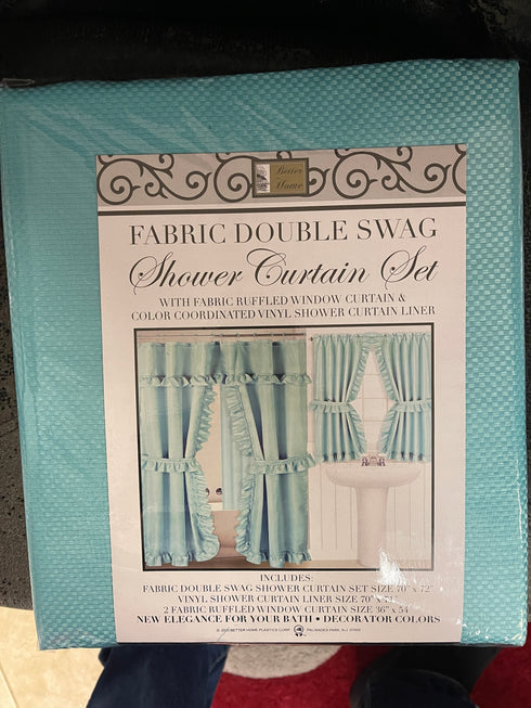 Fabric Double Swag Ruffled Shower Curtain Set